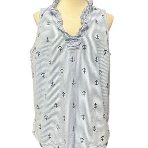 Crown & Ivy Navy Anchor Print Blouse